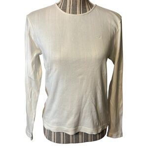 Lauren Ralph Lauren Ivory Long Sleeve Top Small Ribbed 100% Cotton Crewneck LRL